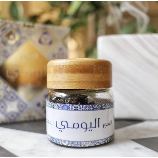 Daily Scented Bukhoor - 3 Tola from Kuwait, a luxurious oriental blend of oud, amber, saffron, and cardamom for a lasting scent.